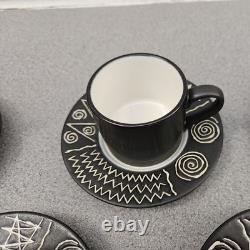 8 x Unused Vintage Scraffito by Habitat Japan Espresso Coffee Cup & Saucer Sets