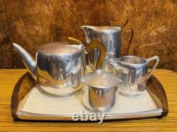 A Vintage Five-Piece Picquot Ware Tea & Coffee Set Wooden Handles 1950's