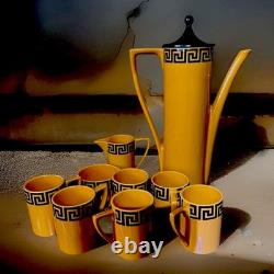 Amazing Vintage Portmeirion Susan Williams Ellis Greek Key Orange Coffee Set VGC