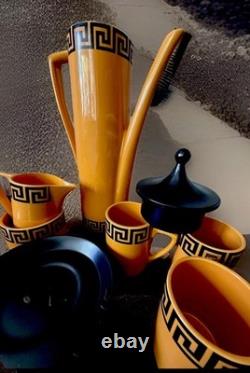 Amazing Vintage Portmeirion Susan Williams Ellis Greek Key Orange Coffee Set VGC