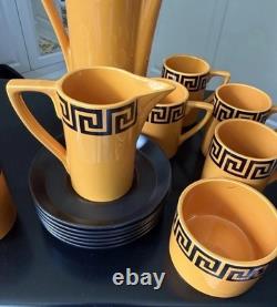 Amazing Vintage Portmeirion Susan Williams Ellis Greek Key Orange Coffee Set VGC