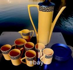 Amazing Vintage Portmeirion Susan Williams Ellis Greek Key Orange Coffee Set VGC