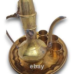 Antique Arabic Coffee and Tea pot and Cups Set, Vintage Middle Eastern Coffee Set