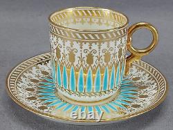 Antique Hammersley Turquoise Enamel & Gold Demitasse Cup & Saucer C. 1887-1912