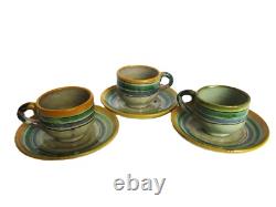 Antique Montiel Pottery Sm Coffee Espresso Cups and Saucers Set Vintage Majolica