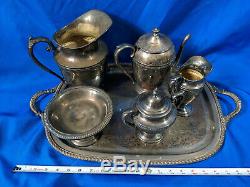 Antique Tea Coffee Set Silver on Copper Plate Heavy VTG LOT Reed Barton Wm