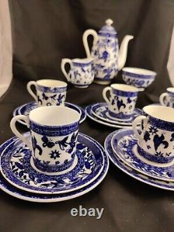 Antique/Vintage Coalport Belfort Rare Coffee Pot & Set 21 Piece Blue And White