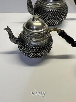 Antique Vintage Copper Hand Engraved Teapots And Coffee Pot