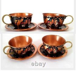 Antique Vintage Looking Pure Copper Tea Coffee Cup With Copper Saucers 6 Piece