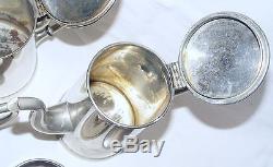 Antique Vintage Tin Pewter Coffee & Tea Service Set 4 Pieces All Original! RARE