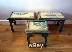 Antique Vintage mid 20thC Chinese painted Coffee Side tables set of three glass