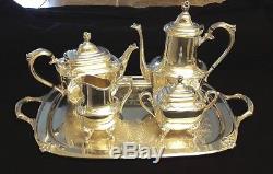 Antique Vtg Rogers Daffodil Silverplate Coffee / Tea Set with Tray