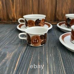 Arabia Finland Rosmarin anemone Brown tea cup coffee set vintage Ulla Procope