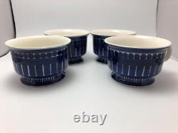 Arabia Finland Valencia Footed Coffee Tea Cups Vintage Blue & White Set of 4