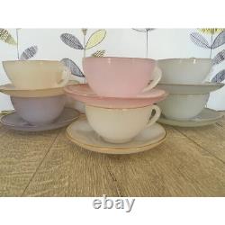 Arcopal harlequin pastel coffee cups and saucers set Vintage French glass