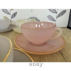 Arcopal harlequin pastel coffee cups and saucers set Vintage French glass