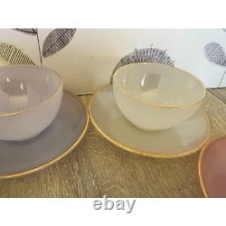 Arcopal harlequin pastel coffee cups and saucers set Vintage French glass