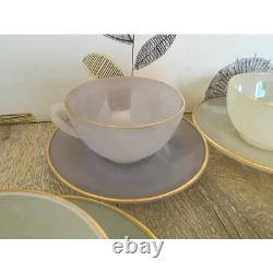 Arcopal harlequin pastel coffee cups and saucers set Vintage French glass