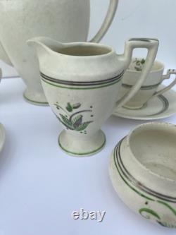 Art Deco Coffee Set Vintage'Snowy Glaze' Crown Ducal Hand Painted Complete Set
