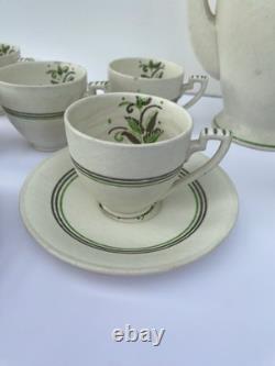 Art Deco Coffee Set Vintage'Snowy Glaze' Crown Ducal Hand Painted Complete Set