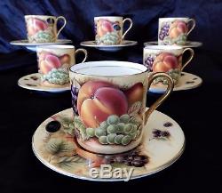 Aynsley -Boxed set of 6 Orchard Gold vintage coffee cups & saucers by M. Aynsley