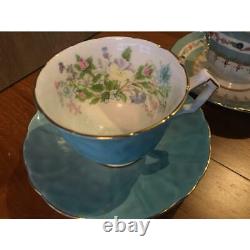Aynsley Vintage Cup & Saucer Set of 2 ENGLAND Edge of Gold Tea Coffee Retro