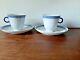 Blue Fan 2 X Coffee Sets Cups & Saucers # 1212 11538 Royal Copenhagen 1st
