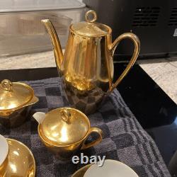 Bareuther Bacteria Vintage German Porcelain Miniature Coffee Set Gold
