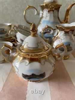 Bareyther Vintage gold porcelain coffee/Tea Set Venetian Transfer Scenes 9 parts
