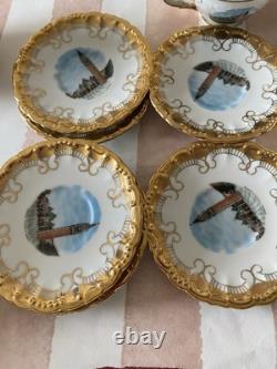 Bareyther Vintage gold porcelain coffee/Tea Set Venetian Transfer Scenes 9 parts