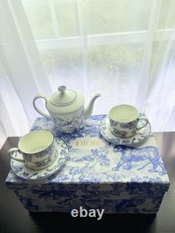 Blue Toile de Jouy Christian Dior Vintage, Porcelain Coffee, Tea Set, 5 Items