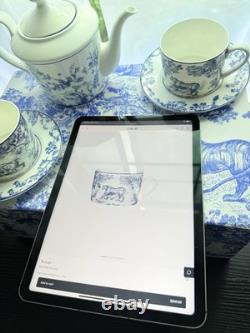 Blue Toile de Jouy Christian Dior Vintage, Porcelain Coffee, Tea Set, 5 Items