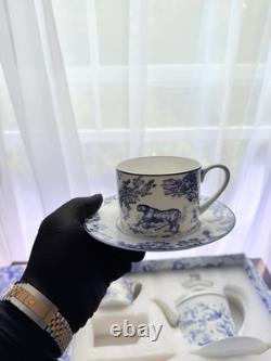 Blue Toile de Jouy Christian Dior Vintage, Porcelain Coffee, Tea Set, 5 Items