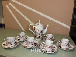 Booths Fresian Vintage China Coffee Pot & Set of 6 Espresso Cups & Saucers
