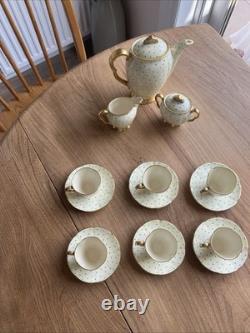 Carlton Ware Hand Rita Coffee Set 15 Piece Rare Cream Gold & Green Polka Dots