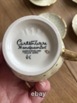 Carlton Ware Hand Rita Coffee Set 15 Piece Rare Cream Gold & Green Polka Dots