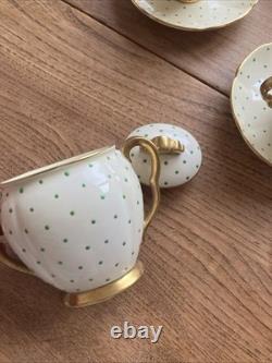 Carlton Ware Hand Rita Coffee Set 15 Piece Rare Cream Gold & Green Polka Dots
