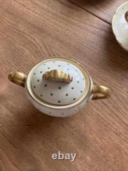 Carlton Ware Hand Rita Coffee Set 15 Piece Rare Cream Gold & Green Polka Dots