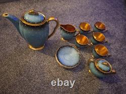 Carltonware Vintage 14 pcs Bleu Royale Polkadot coffee set. Unused Set. Mint