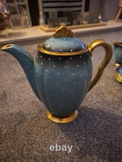 Carltonware Vintage 14 pcs Bleu Royale Polkadot coffee set. Unused Set. Mint