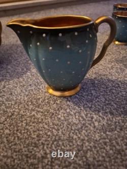 Carltonware Vintage 14 pcs Bleu Royale Polkadot coffee set. Unused Set. Mint