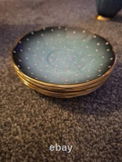 Carltonware Vintage 14 pcs Bleu Royale Polkadot coffee set. Unused Set. Mint