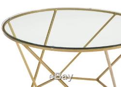 Coffee Nesting Glass Table Tempered 2 Piece Accent Metal Set Vintage Gold Finish