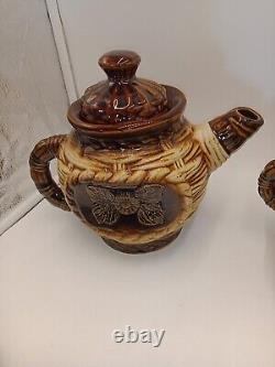 Coffee Set Woven Design Brown Vintage Brown Retro Rare