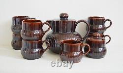 Coffee Tea Set RARE 9 Piece 1980s Retro Brown Glazed S Portugal Stoneware