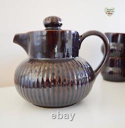 Coffee Tea Set RARE 9 Piece 1980s Retro Brown Glazed S Portugal Stoneware