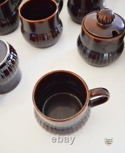 Coffee Tea Set RARE 9 Piece 1980s Retro Brown Glazed S Portugal Stoneware