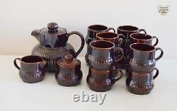 Coffee Tea Set RARE 9 Piece 1980s Retro Brown Glazed S Portugal Stoneware