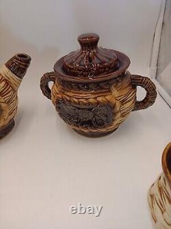 Coffee Tea Set Woven Design Brown Vintage Brown Retro Rare