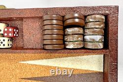 Crisloid Vintage Backgammon Travel Set Coffee Swirl Brown Ostrich Leather